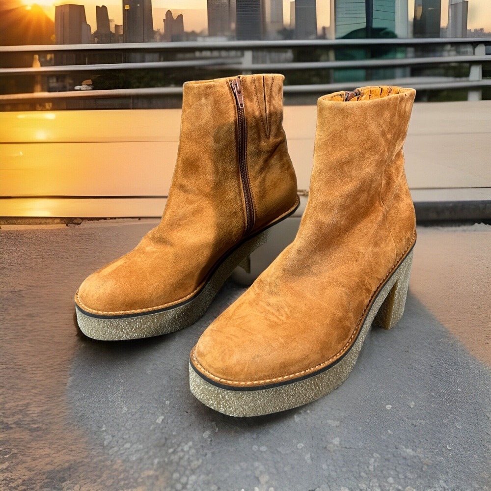 Miista Suede Alix Ankle Boots Zipper Side Chunky Soles EU 38 US 7